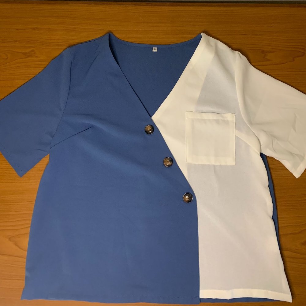 Blue and White Women's Top